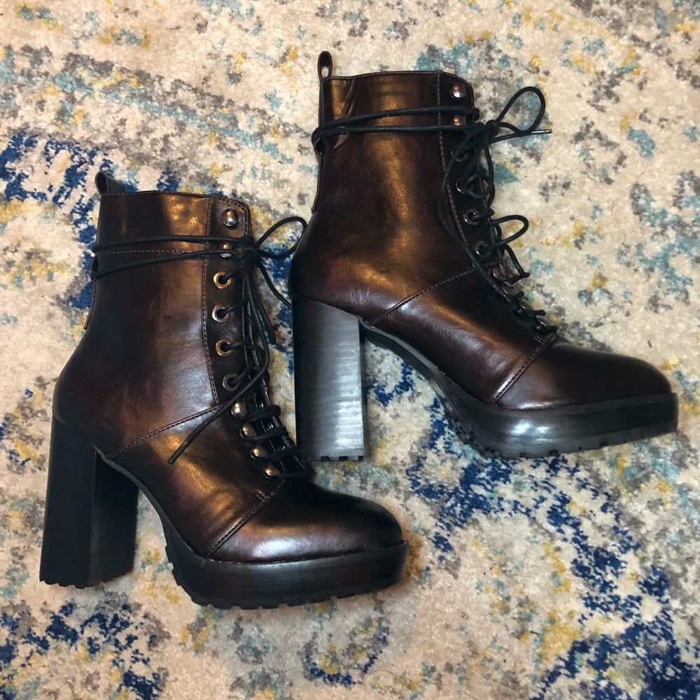 High heeled combat boots